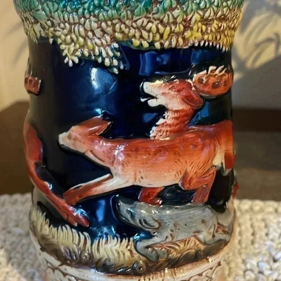 Vintage Lidded Stein Deer Fox Western Germany 9” - Picture 8 of 10